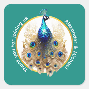 Luxe pauw blauw goud dank u 5D chique Vierkante Sticker