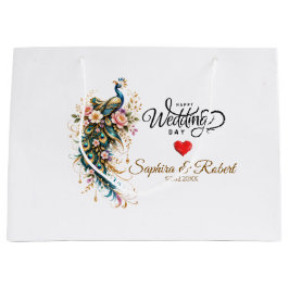 Luxe Pauw Floral – (Aangepaste naam & datum) Groot Cadeauzakje