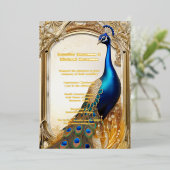 Luxe pauw land bruiloft Indische chic Folie Uitnodiging (Staand Voorkant)