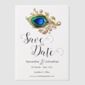 Luxe pauw veer parel overlay elegant vellum uitnodigingen (Voorkant)