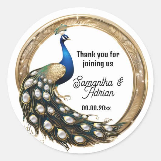 Luxe pauw vogel land art nouveau bedankt ronde sticker (Voorkant)