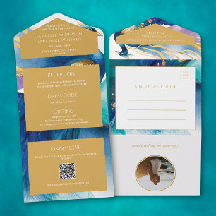 Luxe Pauwblauwe QR-code foto Huwelijk Alles All In One Uitnodiging