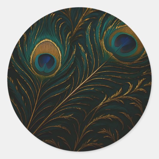 Luxe Pauwenoogveren Goud Teal Patroon Ronde Sticker (Voorkant)