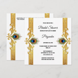 Luxe pauwenveer lijst goud wit elegant feestdagenkaart