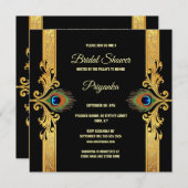 Luxe pauwenveer lijst goud zwart elegant feestdagenkaart (Voorkant / Achterkant)