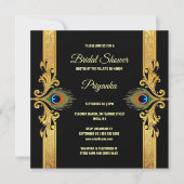 Luxe pauwenveer lijst goud zwart elegant feestdagenkaart (Voorkant)