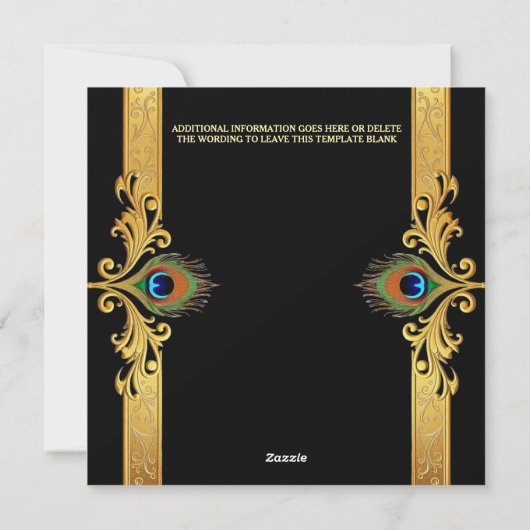 Luxe pauwenveer lijst goud zwart elegant feestdagenkaart (Achterkant)