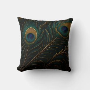 Luxe Pauwveren Goud Teal Patroon Kussen