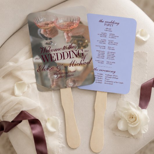 Luxe Periwinkle Script Trouwceremonieprogramma Handwaaier