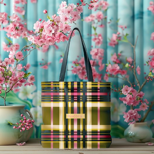 Luxe Persoonlijke Olijfgroene, Gouden & Roze Gerui Tote Bag