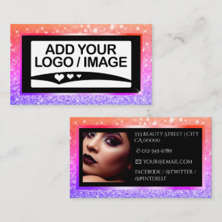 Luxe Perzik Roze Sparkle Logo Foto kleurrijk Visitekaartje