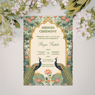 Luxe Pichwai Indiase Mehndi Ceremonie Uitnodiging