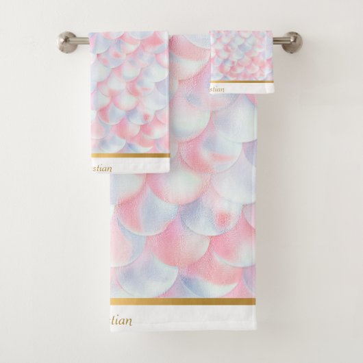 LUXE PINK BLUE MERMAID TRIM TOWEL SET BAD HANDDOEK (Insitu)