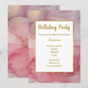 LUXE PINK BLUSH MARBLE ROOS BIRTHDAY INVITATION KAART
