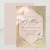 Luxe Pink Gold Floral uitnodiging (Voorkant / Achterkant)