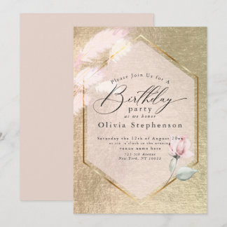 Luxe Pink Gold Floral uitnodiging