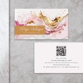 Luxe Pink Gold Splash QR-code Visitekaartje
