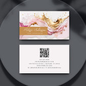 Luxe Pink Gold Splash QR-code Visitekaartje