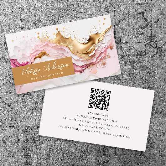 Luxe Pink Gold Splash QR-code Visitekaartje
