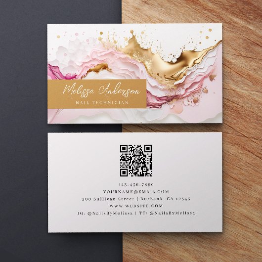 Luxe Pink Gold Splash QR-code Visitekaartje