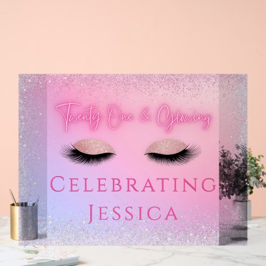 Luxe Pink Twenty One & Glowing 21st Birthday Acryl Bord (Huwelijk)