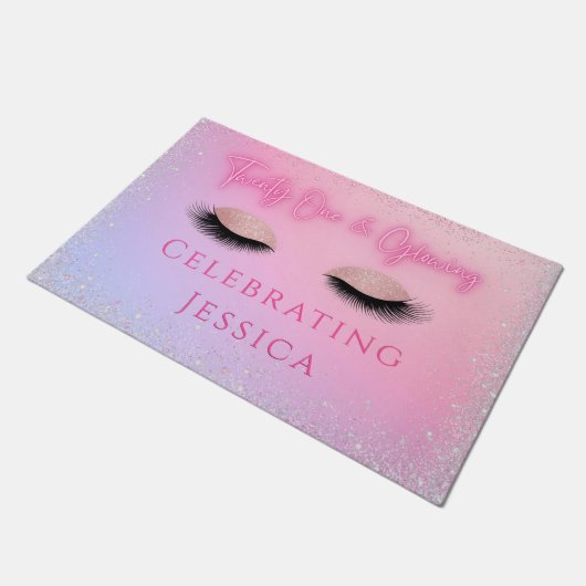 Luxe Pink Twenty One & Glowing 21st Birthday Deurmat (Schuin)