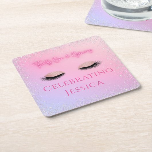 Luxe Pink Twenty One & Glowing 21st Birthday Kartonnen Onderzetters (Schuin)