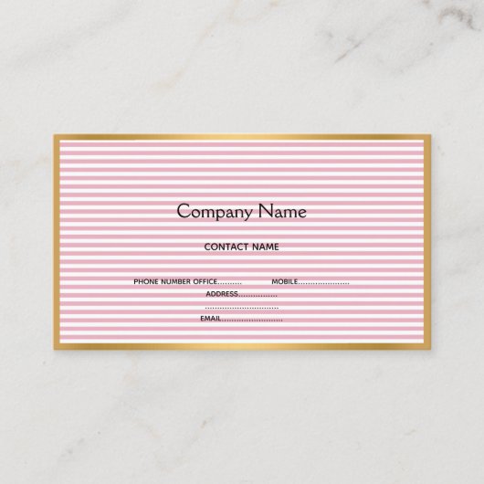 LUXE PINK WHITSTRIPE GOLD VISITEKAARTJE (Voorkant)