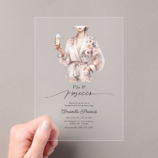 Luxe PJ's & Prosecco Acryl Bachelorette Party Uitnodigingen (Insitu (Draagbaar))