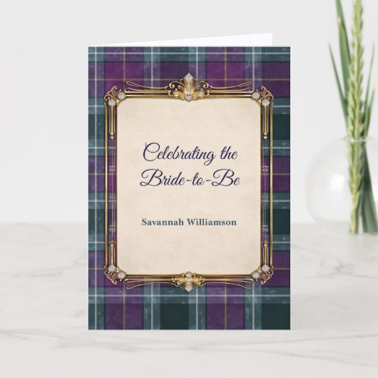 Luxe Plaid Gouden Lijst Bruidsdouche Kaart (Voorkant)
