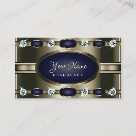 Luxe Platinum- en blauwe kleuren met Faux Diamonds Visitekaartje (Voorkant)