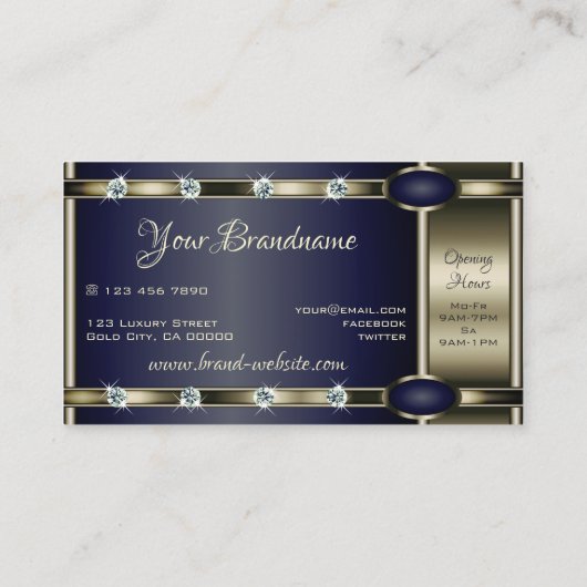 Luxe Platinum- en blauwe kleuren met Faux Diamonds Visitekaartje (Achterkant)