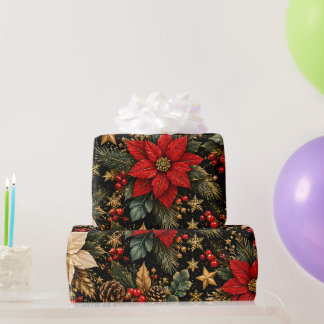 Luxe Poinsettia Kerst Bloemmotief Cadeaupapier
