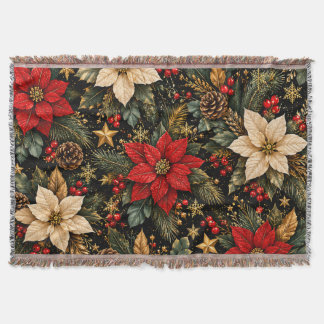 Luxe Poinsettia Kerst Bloemmotief Deken