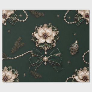 Luxe Poinsettia Kerst Emerald Verpakking Met Juwel Cadeaupapier