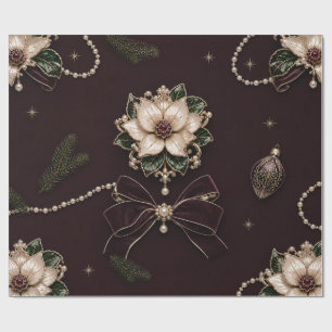 Luxe Poinsettia Kerstsieraad Garnet Inpakpapier