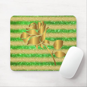 Luxe populaire Floral Green Gold Glitter Gift Muismat