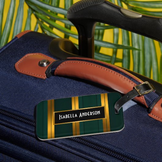 Luxe Populaire Groene Gouden Linnen Textuur Collec Bagagelabel (Voorkant Insitu 3)