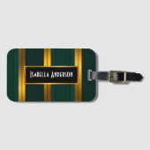 Luxe Populaire Groene Gouden Linnen Textuur Collec Bagagelabel (Voorkant (horizontaal))