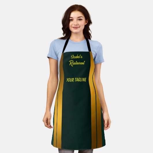 Luxe Populaire Groene Gouden Linnen Textuur Collec Schort (Gedragen)