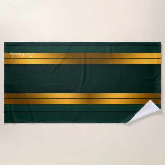 Luxe Populaire Groene Gouden Linnen Textuur Collec Strandlaken (Voorkant)