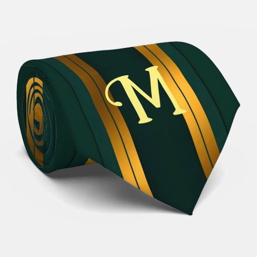 Luxe Populaire Groene Gouden Linnen Textuur Collec Stropdas (Opgerold)