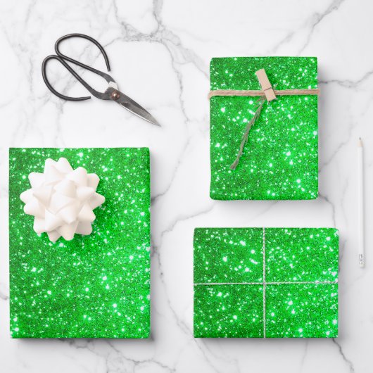 Luxe Popular Gift Green Gold Glitter Inpakpapier Vel (Voorkant)