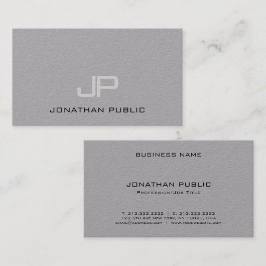 Luxe Premium Grijs Elegant Modern Monogram Eenvoud Visitekaartje (Voorkant / Achterkant)