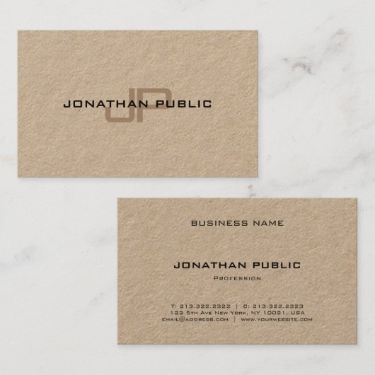 Luxe Premium Kraft Paper Elegant Modern Monogram Visitekaartje (Voorkant / Achterkant)