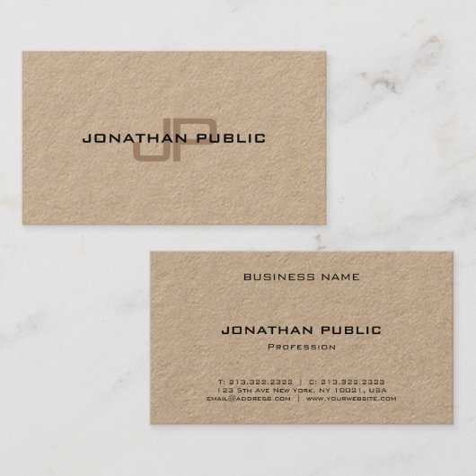 Luxe Premium Kraft-papier Elegant Modern Monogram Visitekaartje (Voorkant / Achterkant)