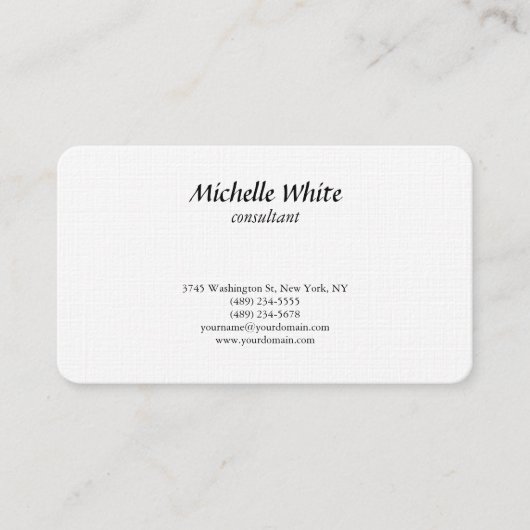 Luxe Premium Linen Black & White Plain Creative Visitekaartje (Voorkant)