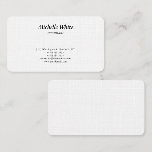Luxe Premium Linen Black & White Plain Creative Visitekaartje (Voorkant / Achterkant)