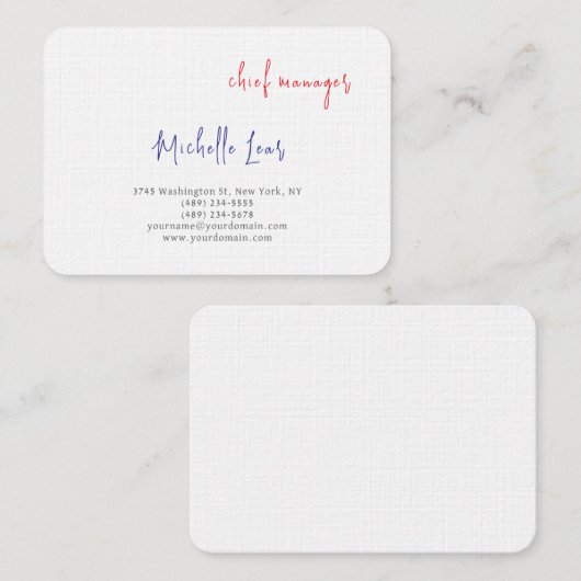 Luxe Premium Linnen Blauw Rood Wit Plain Classic Visitekaartje (Voorkant / Achterkant)