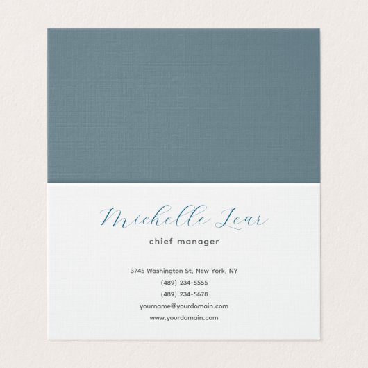 Luxe Premium Linnen Blauw & Wit Plain Klassiek Visitekaartje (Buitenkant ongevouwen)